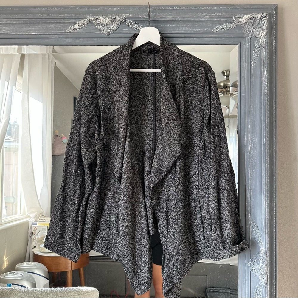 Eileen Fisher Open Drape Long line Cardigan Sweater Gray Loose Knit Coastal L